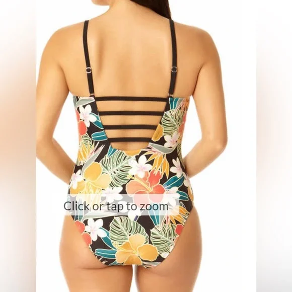 Hurley Ladies' Size M One-Piece Swimsuit, UPF 50+, Black Multi-Color Floral - Picture 2 of 7